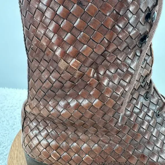 J. Peterman Boots Womens 7.5 Brown Leather Weaved Granny Victorian Academia - Picture 2 of 16